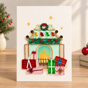Tarjeta de Navidad de Lujo Hecha a Mano con Diseño de Chimenea, Papel de Alta Calidad, Impresión Digital, OEM/ODM, Venta al Por Mayor - Product Image 1