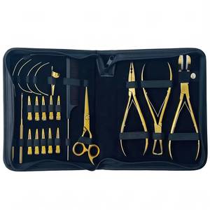 Kit d'outils professionnels pour extensions de cheveux Morje Surgical en métal plaqué or avec pinces, aiguilles à crochet, boucles et étui de rangement - Product Image 4