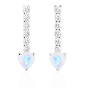 Premium Quality Sterling <b>Silver</b> Rhodium Plated <b>Heart</b> Moonstone CZ Drop <b>Earrings</b> Wedding Engagement Gift Jewelry - Product Image 1