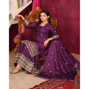 Conjuntos de mujer de diseñador traje de Chinon bordado con trabajo bordado de secuencia - Product Image 2