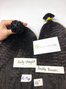 Lujo Doble dibujado K-Tip Kinky Straight Virgin Hair Extension Raw Vietnamita Cabello humano en color negro natural - Product Image 5