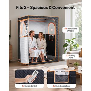 Tente de sauna infrarouge portable pour 2 personnes en cèdre rouge avec chaises pliantes et tapis chauffant (commande à distance) - Product Image 4