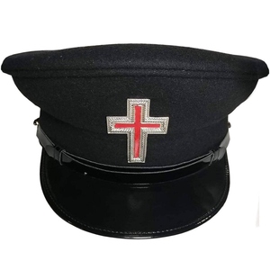 Custom Knights Templar Crown Hat Black <b>Wool</b> Masonic Ceremonial Cap with Red Cross Badge - Product Image 2