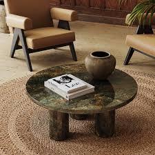 <b>Marble</b> Solid Surface Modern Coffee <b>Table</b> with Water Resistant Polished Finish for Interior Use - Product Image 3