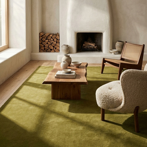Tapis en laine vert olive naturel fait main, antidérapant, à motifs géométriques, pour salon, chambre, salle à manger, décoration moderne de la maison - Product Image 3