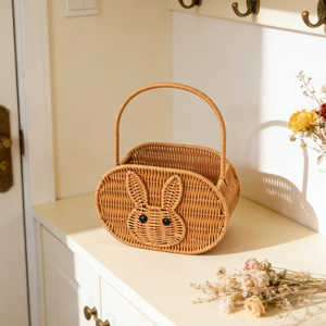 Handwoven Rattan Bunny Basket with Handle Cute Rabbit <b>Wicker</b> Storage <b>Bag</b> for Kids, Easter Gift Basket, Picnic from Vietnam - Product Image 5