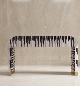 Mesa Consola Moderna de Metal con Incrustaciones de Hueso, Diseño Curvo para Entrada, Patrón Floral Geométrico para Sala de Estar, Pasillo, Muebles para el Hogar - Product Image 1