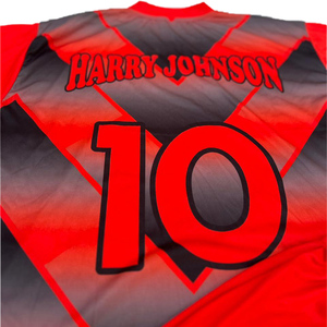 Ensemble de maillots de football pour hommes Harry Johnson Production, dégradé rouge et noir, col en V, manches courtes, polyester respirant, uniforme - Product Image 4