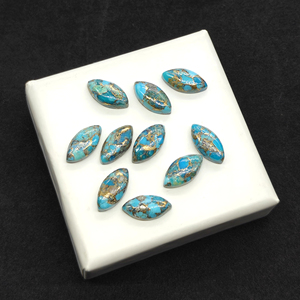 Nouvel Arrivage Cabochon en Turquoise Cuivrée Bleue Naturelle Forme Marquise à Dos Plat 7x14MM Lisse Poli Miroir Pierre Précieuse Libre pour Bijoux - Product Image 2