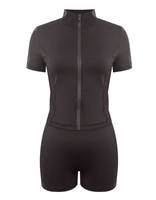 Ensemble de vêtements de sport pour femmes, couleur unie, bodycon, manches courtes, col en V, fermeture éclair sur le devant, écologique, coupe ajustée, tricot sans couture, spandex