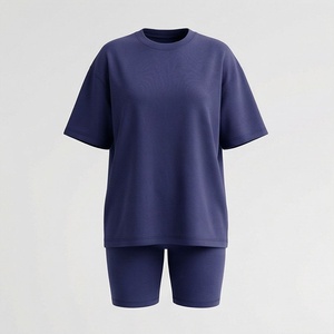 Women's 2 Piece <b>Knitted</b> <b>Set</b> Short Sleeve Crew Neck T Shirt and Above Knee Shorts Solid Color Loose Fit Casual Wear Spring Summer - Product Image 1