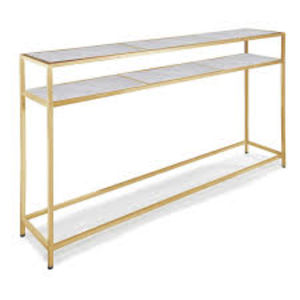 Mesa Consola Moderna de Lujo con Imitación de Mármol Negro y Base en Forma de U de Acero Inoxidable Dorado, Mesa Rectangular Decorativa para Sala de Estar - Product Image 6