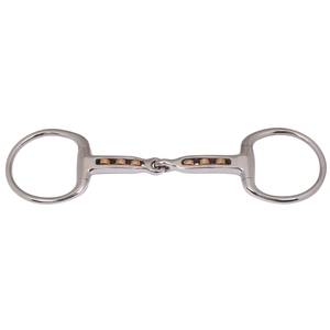 Bocado de equitación tipo French Link Ring de doble articulación Eggbutt en color arcoíris para caballo, con boquilla lisa y personalizable. - Product Image 1