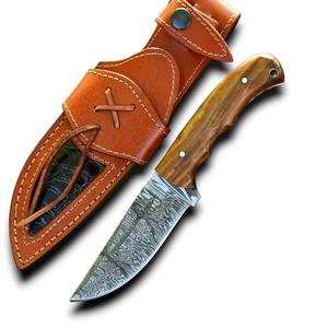 มีดดาบเหล็กดามัสกัสแบบเต็มด้าม ปลายหยดน้ำ ขอบมุมเอียง สำหรับล่าสัตว์ ตั้งแคมป์ กิจกรรมกลางแจ้ง เอาตัวรอด ด้ามไม้พะยูง ปลอกหนัง OEM - Product Image 1