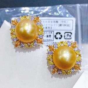 Zhuji <b>Pearl</b> Wholesale 18k Ear Needles Emperor Purple Natural <b>Pearl</b> <b>Earrings</b> 12-13mm Round Glossy Good - Product Image 2