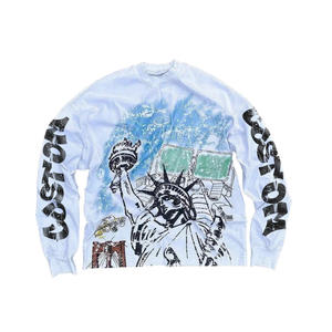 เสื้อยืดแขนยาวพิมพ์ลายตัวอักษรแบบกำหนดเองสำหรับผู้ชาย ทรงโอเวอร์ไซส์ คอกลม สไตล์ลำลอง ผ้าถักสำหรับฤดูใบไม้ร่วง ผ้าฝ้าย 100% สีขาว สีดำ - Product Image 4