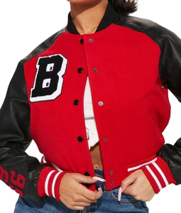 2025 Red Cropped <b>Varsity</b> <b>Jacket</b> Women Premium Quality Leather and Wool Baseball Letterman <b>Jacket</b> for Women's Long Sleeve <b>Jacket</b> - Product Image 4