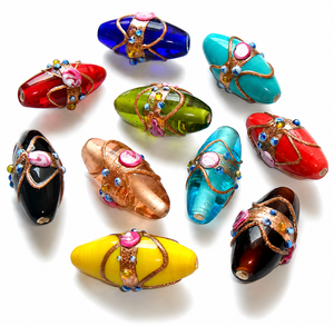 Cuentas de Cristal Ovaladas Hechas a Mano de 12x25mm, Multicolores, para la Elaboración de Joyas, Collares, Pulseras, Pendientes, Decoración de Interiores, Excelente Calidad - Product Image 1