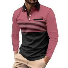 Men’s Long Sleeve Color-<b>Block</b> Polo Shirt – <b>Sand</b> & Black Contrast Polo with Striped Chest Detail – Smart-Casual Autumn Wear - Product Image 4