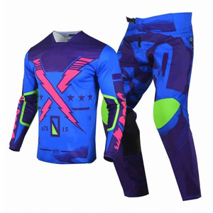 Ensemble Maillot et Pantalon MX Vert Citron Marine 2027 – Motif Géométrique Points en Maille Bleu Royal – Vêtements de Motocross et Dirt Bike – 100% Polyester - Product Image 1