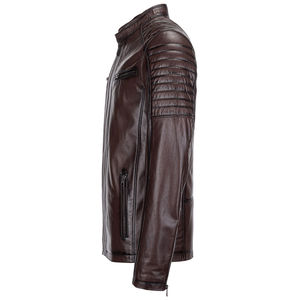Blouson moto homme en cuir PU bordeaux, col montant, fermeture éclair, coupe ajustée, manches classiques, pour l'automne - Product Image 2