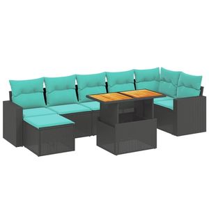 Juego de sofás de patio de ratán sintético negro de 8 piezas con cojines, elegantes muebles de exterior - Product Image 2