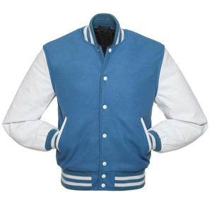 Custom Blue Wool Body White Leather Sleeves Varsity <b>Jacket</b> Vintage Unisex <b>Baseball</b> Letterman <b>Jacket</b> High Quality Varsity <b>Jacket</b> - Product Image 3