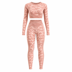 Ensemble de Vêtements de Sport pour Femmes : Haut Court à Manches Longues et Leggings Taille Haute Extensibles et Respirants pour Yoga et Fitness (Vente en Gros) - Product Image 5