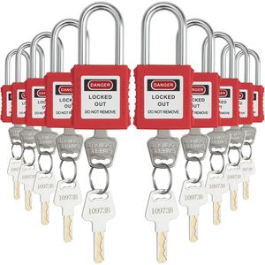 Juego de 10 Candados de Seguridad Rojos con Certificación OSHA, con 2 Llaves por Candado, Medidas de Seguridad para Bloqueo y Etiquetado - Product Image 1