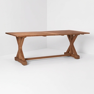 Table rectangulaire en bois avec base à tréteaux croisés, fournisseur de meubles, plateau de table, prêt à l'exportation, commandes personnalisées pour projets d'acheteurs, commerce - Product Image 1