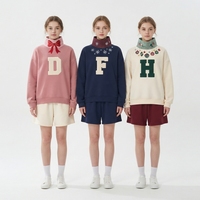 Ensemble sweat-shirt et short en polaire pour femme, broderie initiale, col montant, tenue de détente 2 pièces
