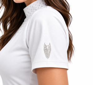 Women's White Short Sleeve Shirt Crystal Embellishments Breathable Comfortable Professional Elegant Casual <b>Equestrian</b> Riding Top - Product Image 4