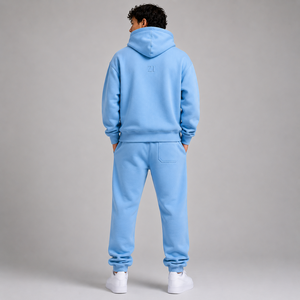 Ensembles de sweats à capuche et de joggings personnalisés bleu ciel avec logo en relief pour hommes, en molleton épais, style streetwear surdimensionné, fabricant OEM ODM - Product Image 2