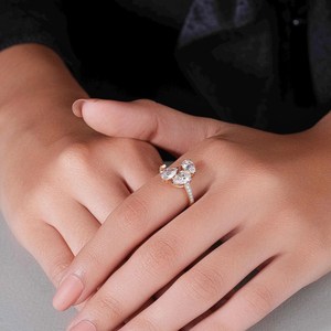 Modern Lab Grown 0.51CT Each Pear Cut Diamond Three Stone Ring in 14k Solid Gold Engagement Fine Gift For <b>Bride</b> - Product Image 4