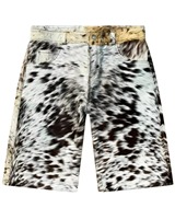 Shorts Bermuda Homme en Cuir de Vachette Imprimé Sublimation Motif Poil de Vache, Taille Haute, Coupe Ample, Personnalisés et de Luxe pour l'Été