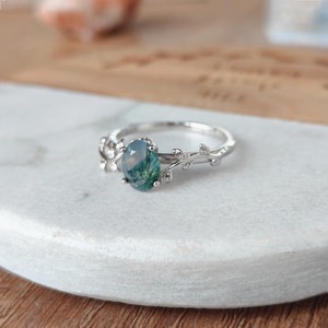 Oval <b>Moss</b> <b>Agate</b> 925 Sterling Silver Prong Set Leaf Vine Nature Inspired Engagement Wedding Band Party <b>Rings</b> for Women - Product Image 3