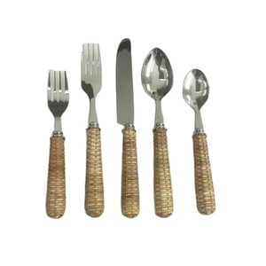 Poignée en rotin poli miroir couverts couverts ensemble pour mariage Table Top nourriture servant manger utiliser couverts ensemble ustensiles - Product Image 1