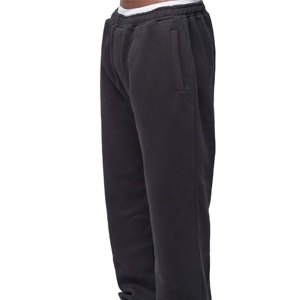 Pantalon de jogging en molleton noir pour homme, taille élastique, poches latérales, décontracté, pour l'automne - Product Image 1