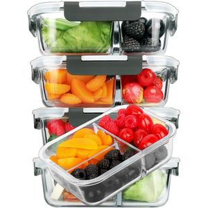 Lot de 5 contenants en verre pour la préparation des repas de 36 oz, avec couvercles à 3 compartiments, compatibles micro-ondes, boîte à lunch, boîte bento pour le stockage des aliments - Product Image 1