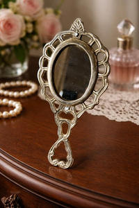 Antique Brass Hand <b>Mirror</b> with Handle Vintage Vanity Makeup <b>Mirror</b> Decorative Dressing <b>Mirror</b> Portable <b>Handheld</b> Beauty <b>Mirror</b> - Product Image 4