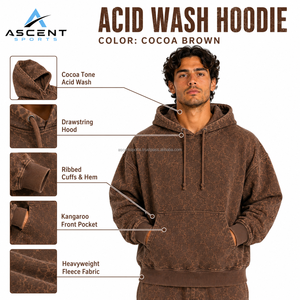 Men Acid Wash Hooded Sweatshirt Solid Color Washed Cotton French Terry Vintage Baggy Fit Winter Acid Wash Pullover Hoodies - Product Image 2