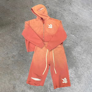 Men's Custom Screen Print Tracksuit Set <b>Full</b>-<b>Zip</b> <b>Hoodie</b> and Shorts Two-Piece Set Street Wear Hip-Hop Outfit Tracksuit - Product Image 3
