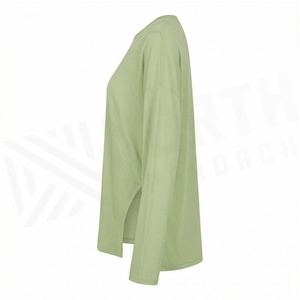 Crew Neck Long Sleeve Asymmetric Top Solid Green Yoga Wear Women's Sportswear - Product Image 3