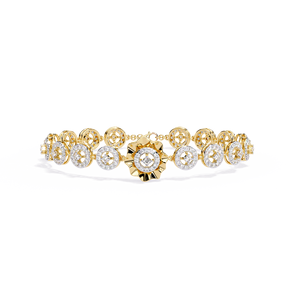 Bracelet pour femme Clover en or massif 9K 10K 14K 18K avec diamant de laboratoire VVS DEF CVD, motif floral soleil éclatant et médaillon halo festonné - Product Image 5