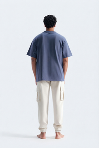 Men's <b>White</b> Cotton <b>Cargo</b> Sweatpants Elastic Waist Relaxed Fit Casual Summer Wear - Product Image 3