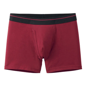 Wine Red Black Contrast <b>Men</b> Boxer Briefs Soft Cotton Stretch Material Breathable Mid Rise Flexible Fit Casual <b>Trunks</b> - Product Image 1