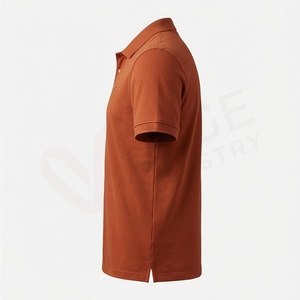 Polo en piqué de coton à manches courtes pour homme, couleur marron rouille, décontracté, respirant, coupe classique, design uni, logo sur le devant - Product Image 3