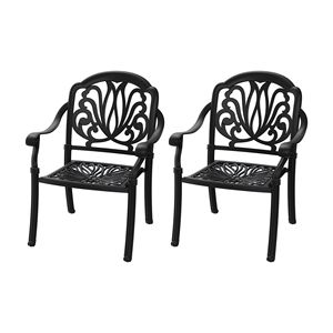 Set di 2 sedie da pranzo da patio in alluminio pressofuso con telaio nero e cuscini in colori assortiti - Product Image 1