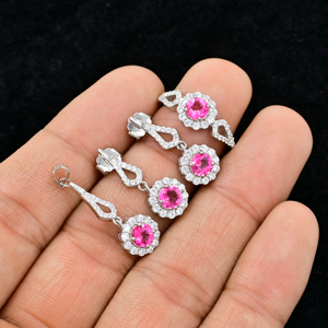 Nouvel ensemble de bijoux de fiançailles pour femmes, en topaze rose naturelle, luxe, argent sterling 925, avec sertissage à griffes - Product Image 3