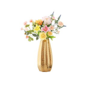 Modern Brass Gold <b>Vase</b> Tabletop Flower Holder for Wedding Decor with White Lilies and Pink <b>Roses</b> Arrangement - Product Image 4